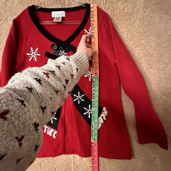 Mandal Bay Womans L Snowman Cardigan Red Christmas Sweater Holiday Frosty Ugly - Picture 10 of 12